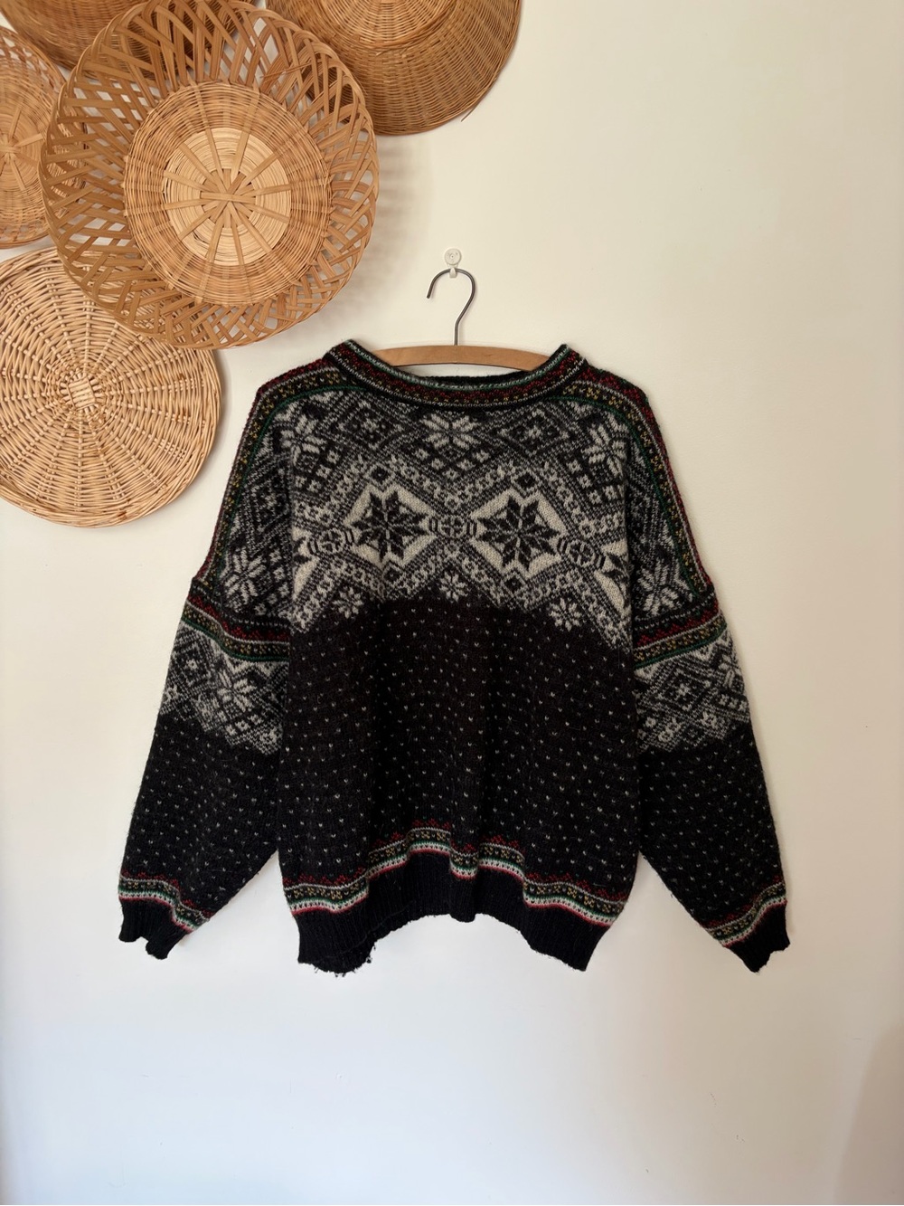 Norwegian Lambswool Black & White Fair Isle Crewneck Sweater